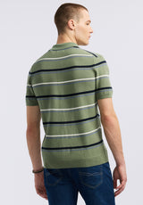 Buffalo David Bitton Winder Men's Short-Sleeve Striped Sweater Polo color HEDGE GREEN