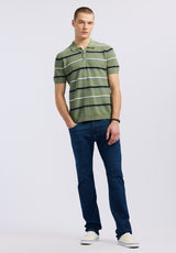 Buffalo David Bitton Winder Men's Short-Sleeve Striped Sweater Polo color HEDGE GREEN