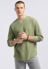Buffalo David Bitton Kaleb Men's Long-Sleeve Crewneck Top color HEDGE GREEN