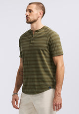 Buffalo David Bitton Klaus Men's Short-Sleeve Striped Henley Top color FERN