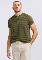 Buffalo David Bitton Klaus Men's Short-Sleeve Striped Henley Top color FERN
