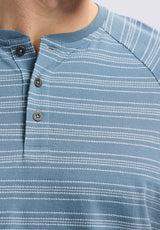 Buffalo David Bitton Klaus Men's Short-Sleeve Striped Henley Top color MIRAGE