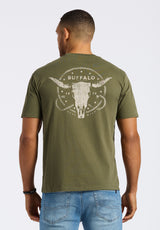 Buffalo David Bitton Toftlund Men's Graphic T-Shirt with Bull Skull Print Color FERN