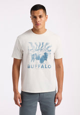 Tison Men's Graphic T-Shirt with Buffalo Print, Milk - BM24645