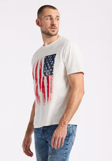 Buffalo David Bitton Tusaf Men's Graphic T-Shirt with American Flag Print Color MILK