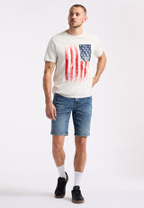 Buffalo David Bitton Tusaf Men's Graphic T-Shirt with American Flag Print Color MILK
