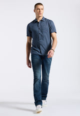 Buffalo David Bitton Sirilo Men's Short Sleeve Fitted Shirt with Geometric Print Color MIDNIGHT BLUE