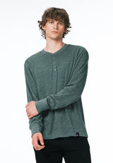 Kandid Men's Long-Sleeve Relaxed Henley Top color DARK FOREST