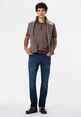 Walbert Men's Short-Sleeve Striped Sweater Polo color CHOCOLATE BROWN