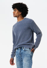 Washy Men's Textured Knit Crewneck Sweater color WHALE