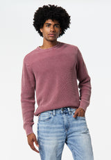 Washy Men's Textured Knit Crewneck Sweater color MAROON BANNER