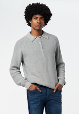 Warren Men's Long-Sleeve Relaxed Sweater Polo color HEATHER GREY