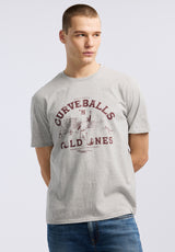Tavis Men's Graphic T-Shirt with Curveballs 'n Cold Ones Print, Heather Grey - BM24716