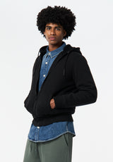 Fasox Men's Relaxed Full-Zip Hooded Jacket with Sherpa Lining color BLACK