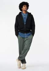 Fasox Men's Relaxed Full-Zip Hooded Jacket with Sherpa Lining color BLACK