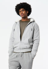 Fasox Men's Relaxed Full-Zip Hooded Jacket with Sherpa Lining color HEATHER GREY
