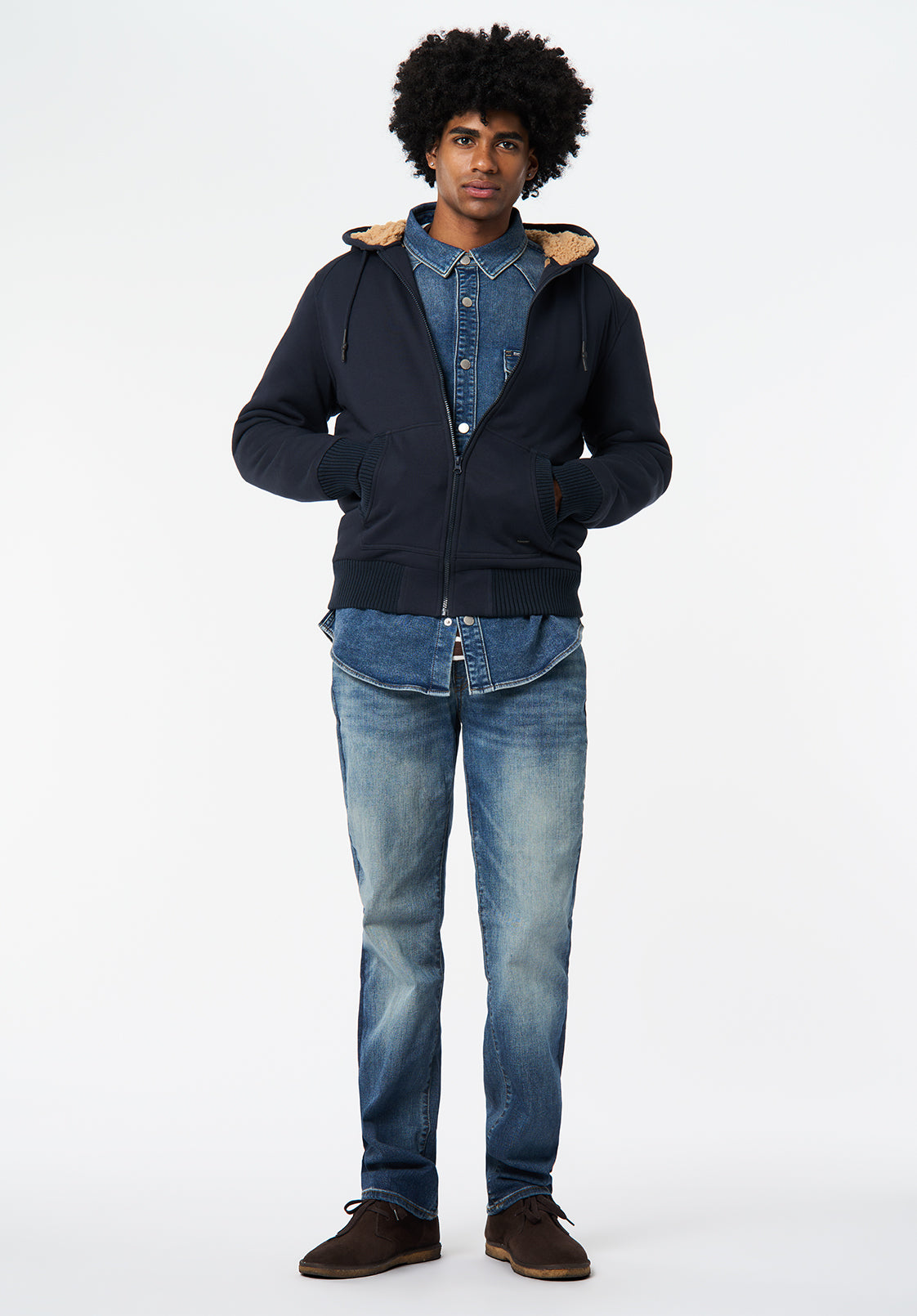 Fasox Men's Sherpa Lined Full-Zip Hoodie, Whale – Buffalo Jeans
