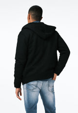 Walmick Men's Full-Zip Knit Hooded Jacket with Sherpa Lining color BLACK