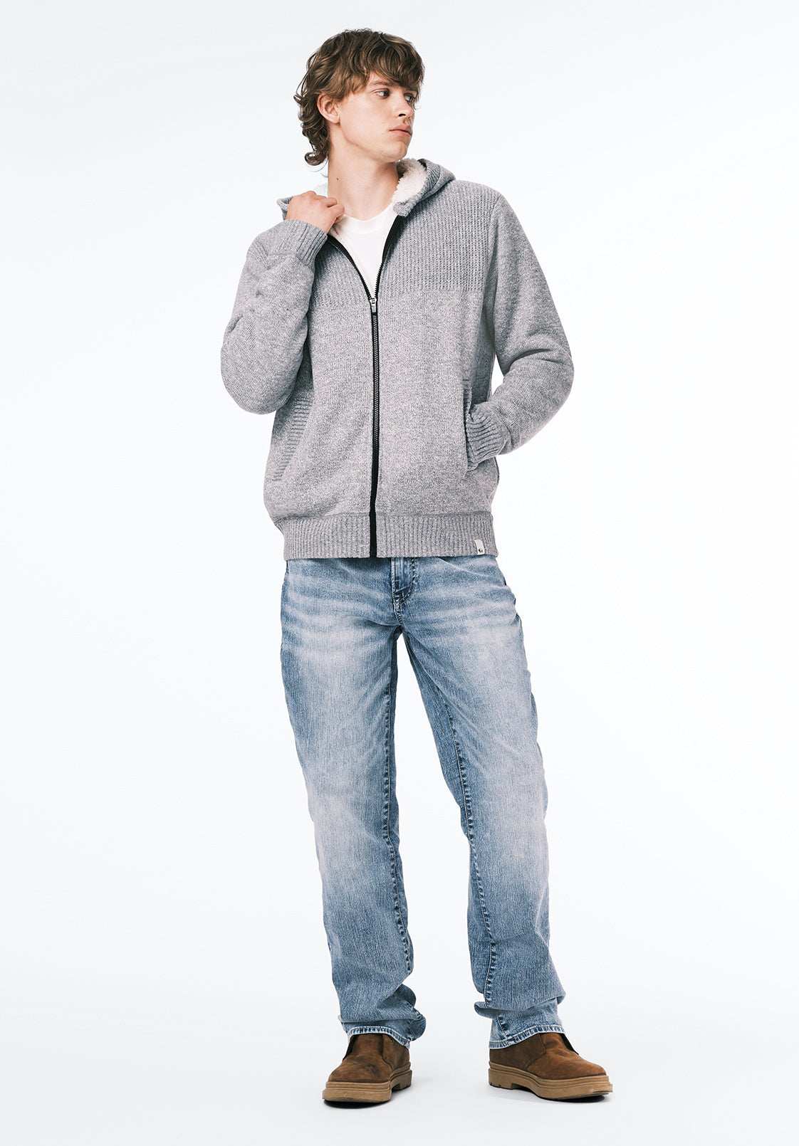 Walmick Men's Sherpa Lined Full-Zip Sweater Hoodie, Heather Grey