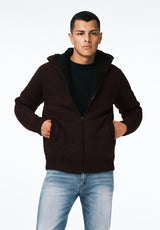 Walmick Men's Full-Zip Knit Hooded Jacket with Sherpa Lining color FICO