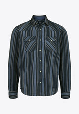 Sierra Men’s Striped Western Long-Sleeve Shirt, Midnight Blue - BM24751