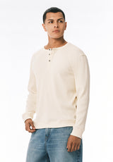 Kendro Men’s Long-Sleeve Henley Top, Buttercream - BM24762