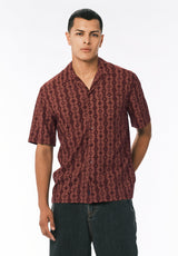 Sandro Men's Printed Short-Sleeve Camp Shirt, Decadent Chocolate - BM24768