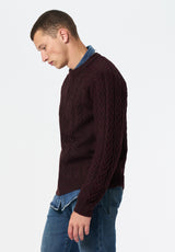 Walder Men's Relaxed Cable Knit Sweater color MAROON BANNER
