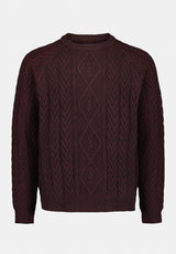Walder Men's Relaxed Cable Knit Sweater color MAROON BANNER
