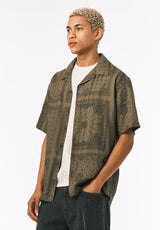 Buffalo David Bitton Sandro Men’s Printed Short Sleeve Camp Shirt COLOR Army Green