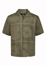 Buffalo David Bitton Sandro Men’s Printed Short Sleeve Camp Shirt COLOR Army Green
