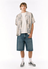 Buffalo David Bitton Sandro Men’s Printed Short Sleeve Camp Shirt COLOR Temple Grey