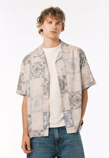 Buffalo David Bitton Sandro Men’s Printed Short Sleeve Camp Shirt COLOR Temple Grey