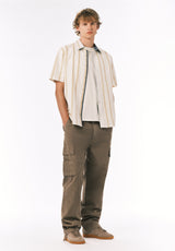 Buffalo David Bitton Sulian Men’s Short Sleeve Striped Shirt COLOR Milk
