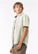 Buffalo David Bitton Sulian Men’s Short Sleeve Striped Shirt COLOR Frosty Green