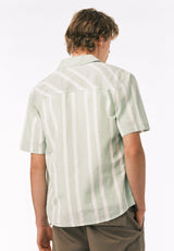 Buffalo David Bitton Sulian Men’s Short Sleeve Striped Shirt COLOR Frosty Green
