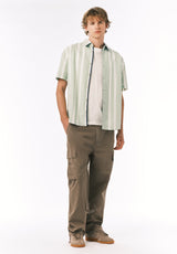 Buffalo David Bitton Sulian Men’s Short Sleeve Striped Shirt COLOR Frosty Green