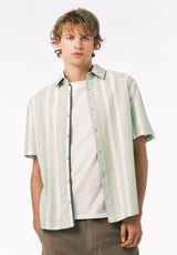 Buffalo David Bitton Sulian Men’s Short Sleeve Striped Shirt COLOR Frosty Green