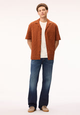 Buffalo David Bitton Sonix Men's Short Sleeve Camp Collar Shirt, Coconut Shell