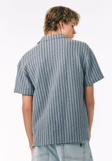 Buffalo David Bitton Koddy Men’s Textured Striped Short Sleeve Boxy Knit Shirt COLOR Faded Denim