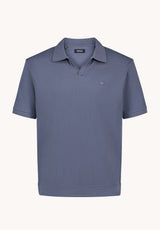 Buffalo Men Tops Blue Knit Knit Short Sleeve Textured Knit Open Collar