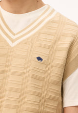 Buffalo Men Sweaters Beige Knit Sweaters V-Neckline Ribbed Hem