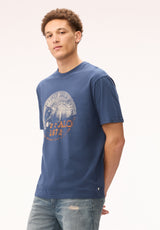 Buffalo Men T-Shirts Navy Knit Tees Short Sleeve Distressed Detailing