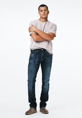 Slim Ash Men's Jeans, Contrast Whiskered Indigo - BM26024