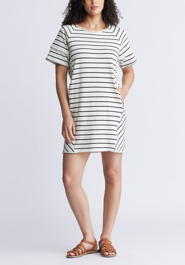Buffalo David Bitton Delfina Women's T-Shirt Dress, White and Black Striped - KD0006S Color WHITE