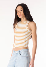 Regine Women's Ribbed Striped Tank Top, White & Beige - KT0175P