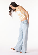 Regine Women's Ribbed Striped Tank Top, White & Beige - KT0175P