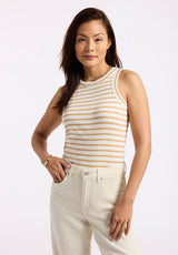 Regine Women's Ribbed Striped Tank Top, White & Beige - KT0175P