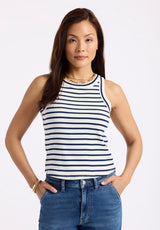 Buffalo David Bitton Regine Women's Ribbed Striped Tank Top Color SODALITE BLUE