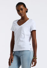 Buffalo David Bitton Moxie Women's Slub Knit V-Neck T-Shirt Color WHITE